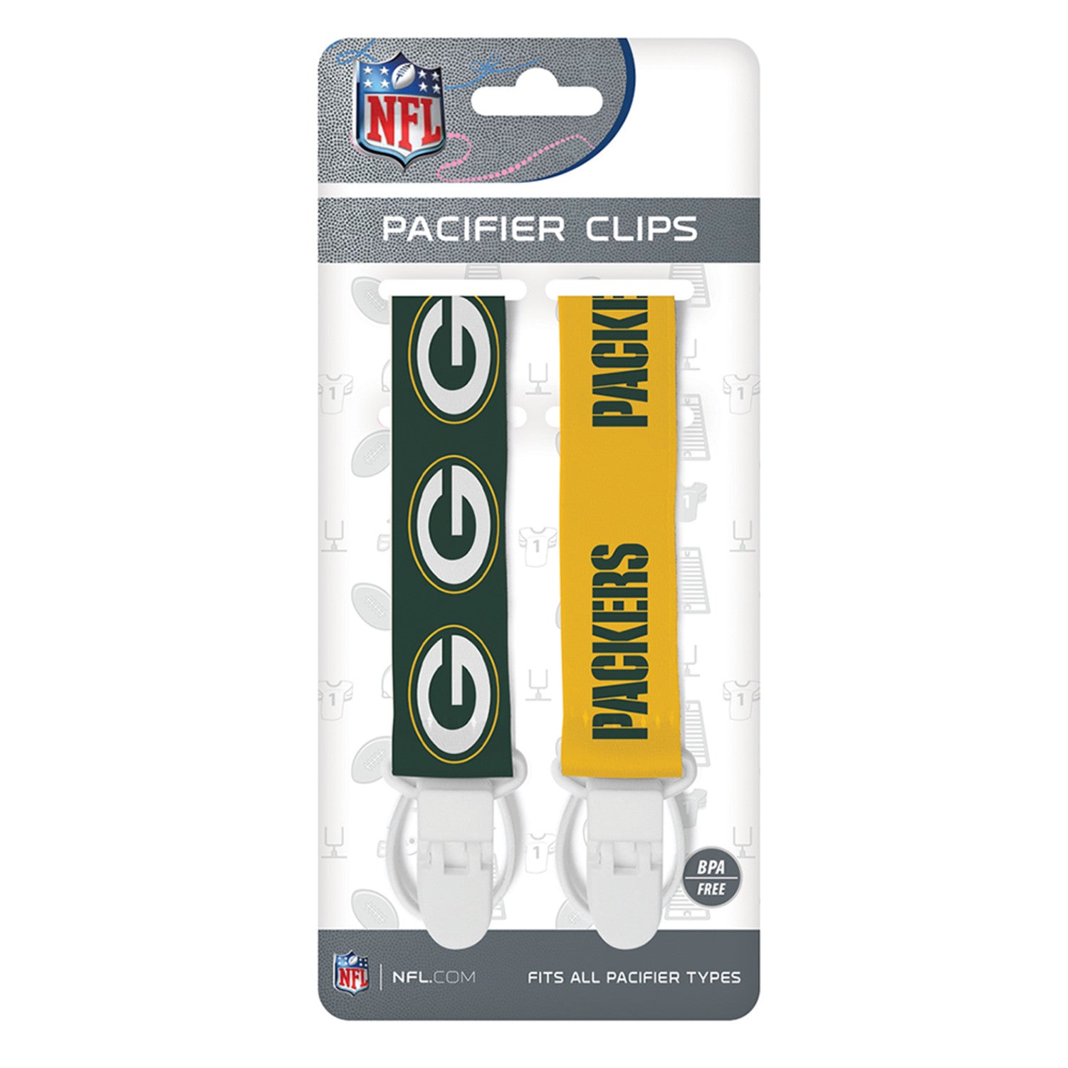 Green Bay Packers NFL Pacifier Clip 2-Pack