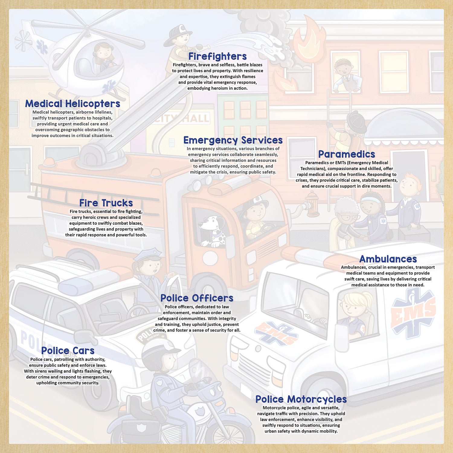 Wood Fun Facts - Emergency Vehicles 48 Piece Wood Jigsaw Puzzle