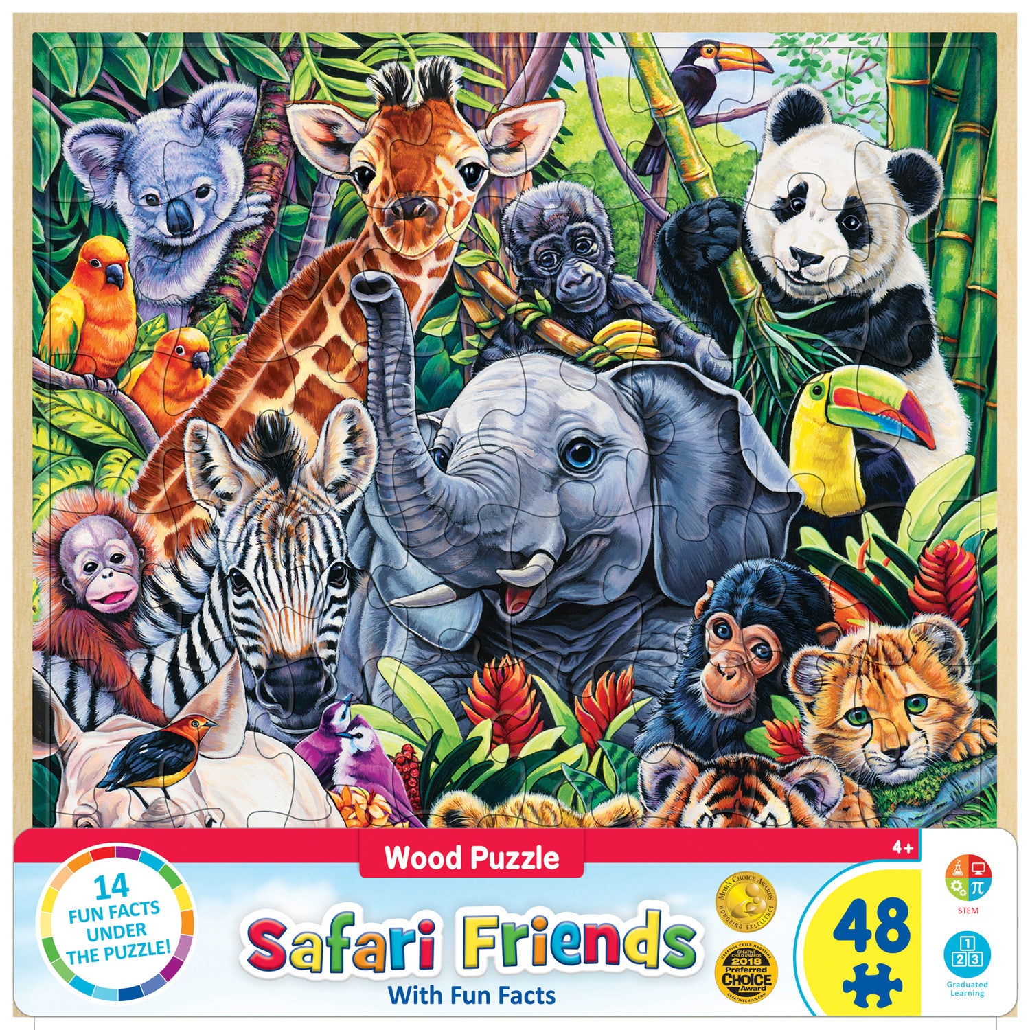 Wood Fun Facts - Safari Friends 48 Piece Wood Jigsaw Puzzle