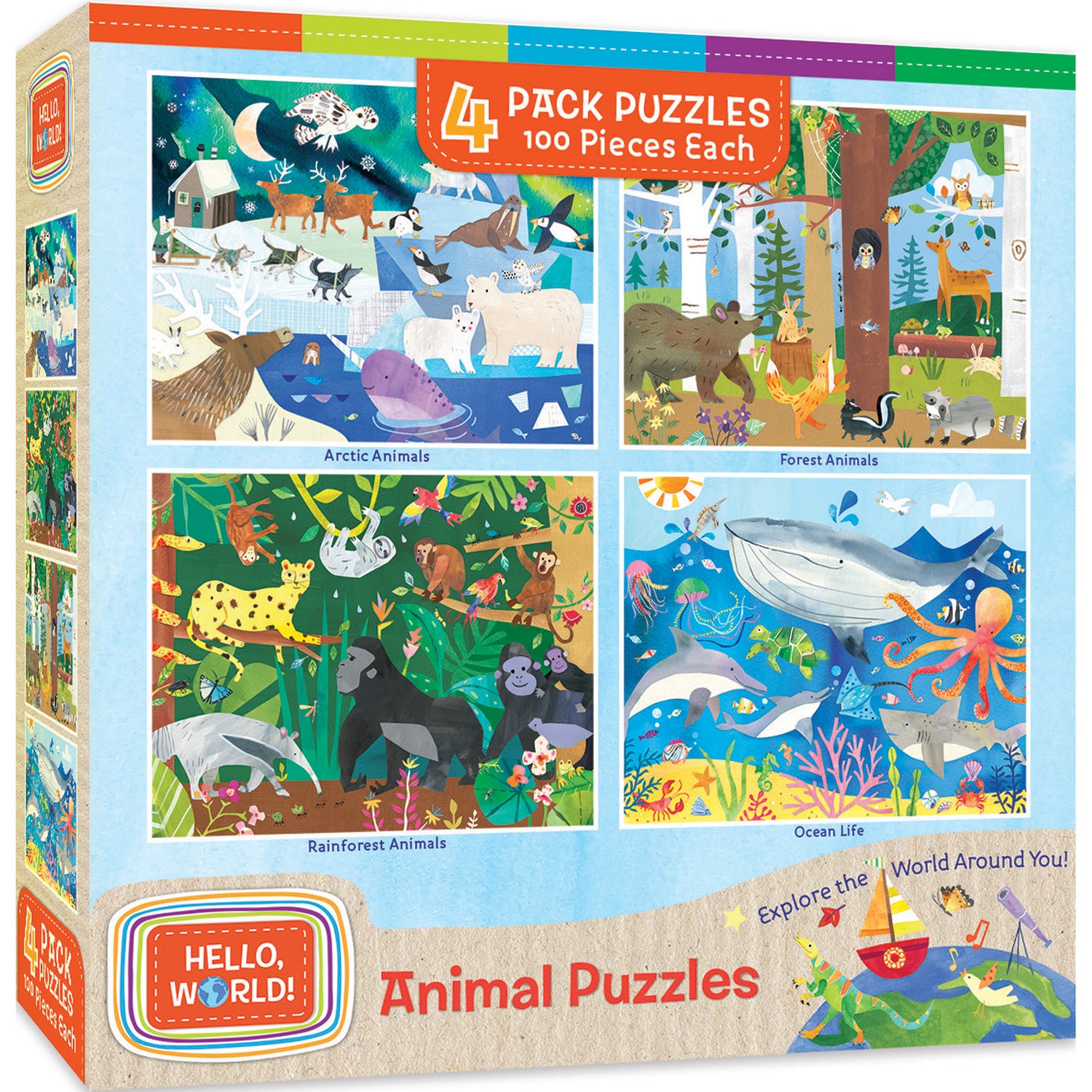 Hello World! Animals 4 Pack - 100 Piece Kids Puzzle | MasterPieces