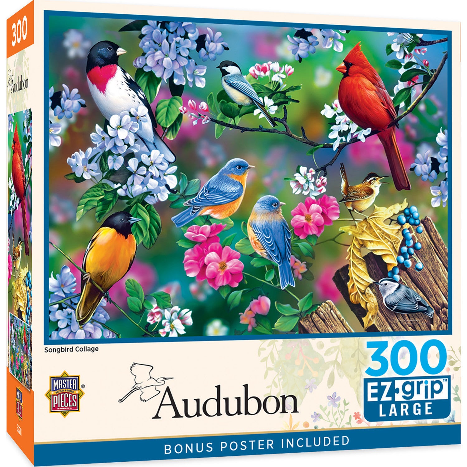 Audubon - Songbird Collage 300 Piece EZ Grip Jigsaw Puzzle