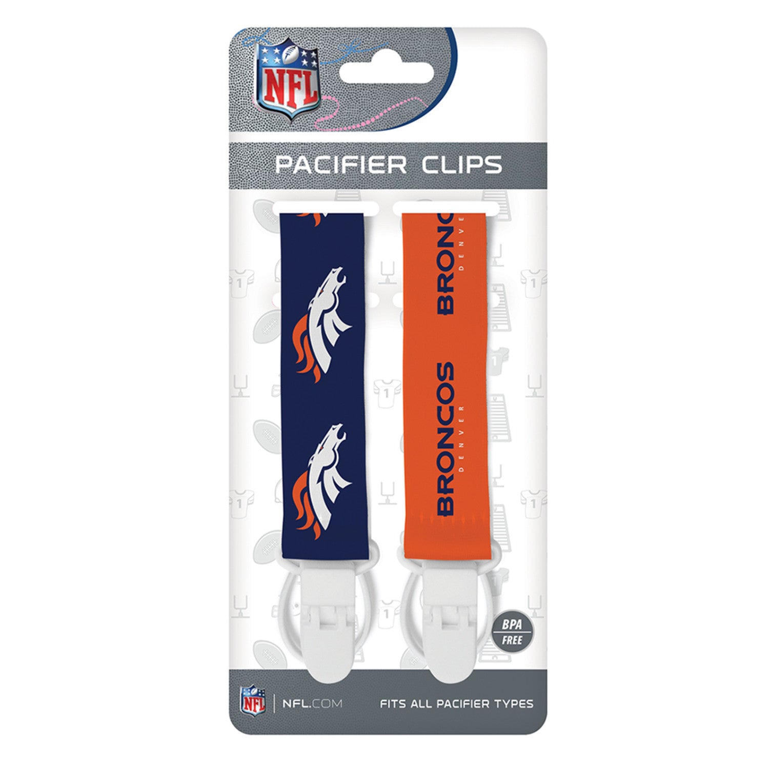 Denver Broncos NFL Pacifier Clip 2-Pack