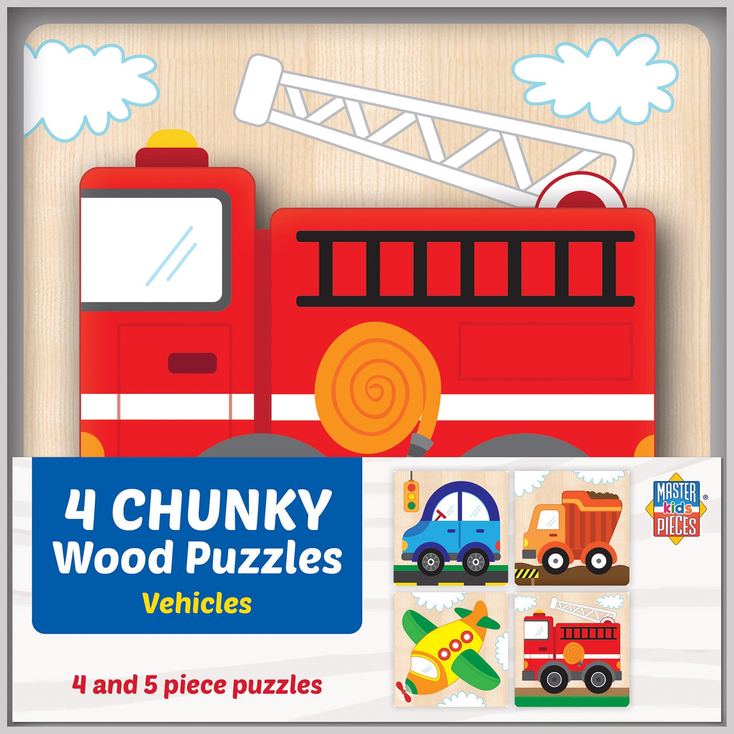Vehicles Chunky Wood Puzzles - Kids 4 Pack