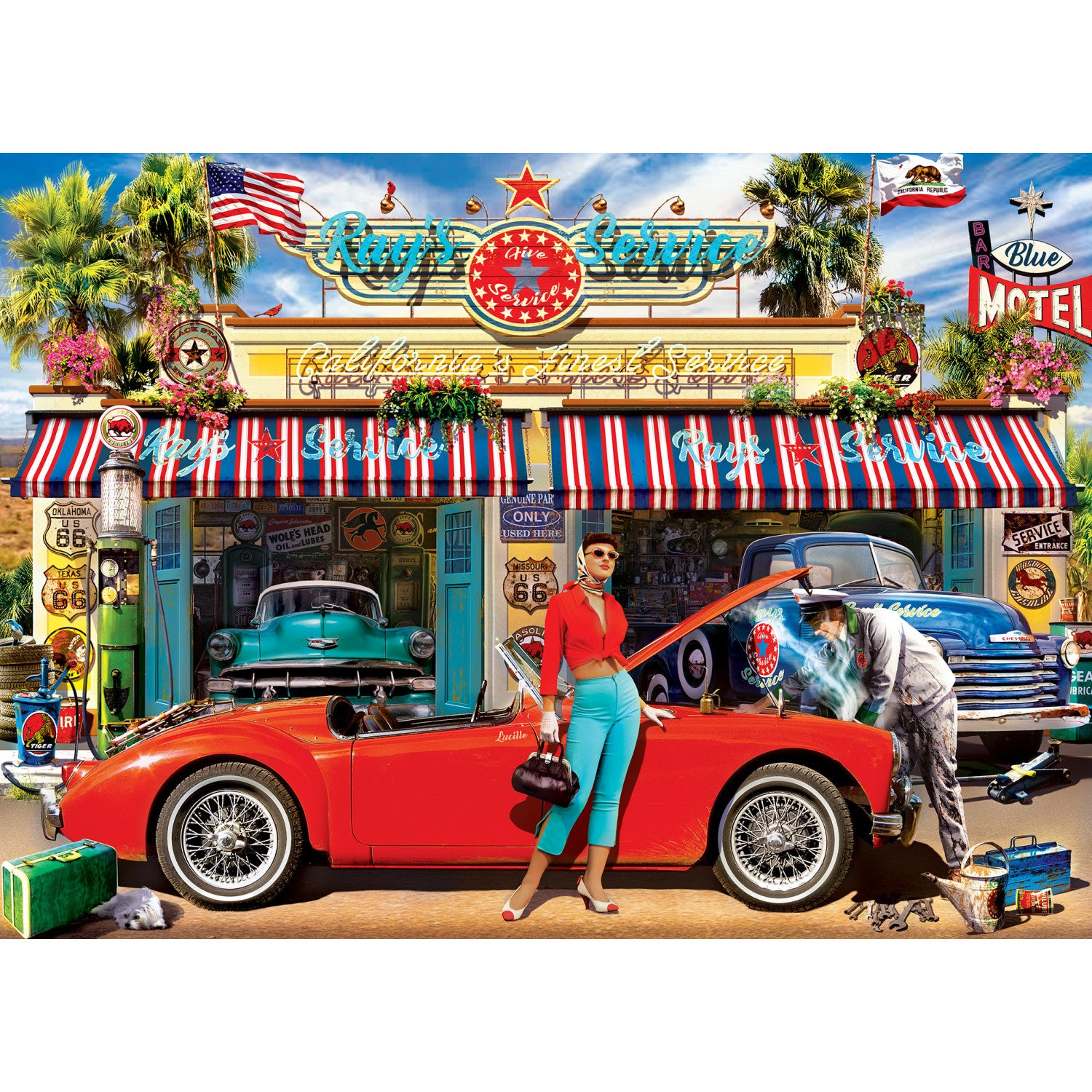Cruisin' Rt 66 - Ray's Service Station 1000 Piece Puzzle