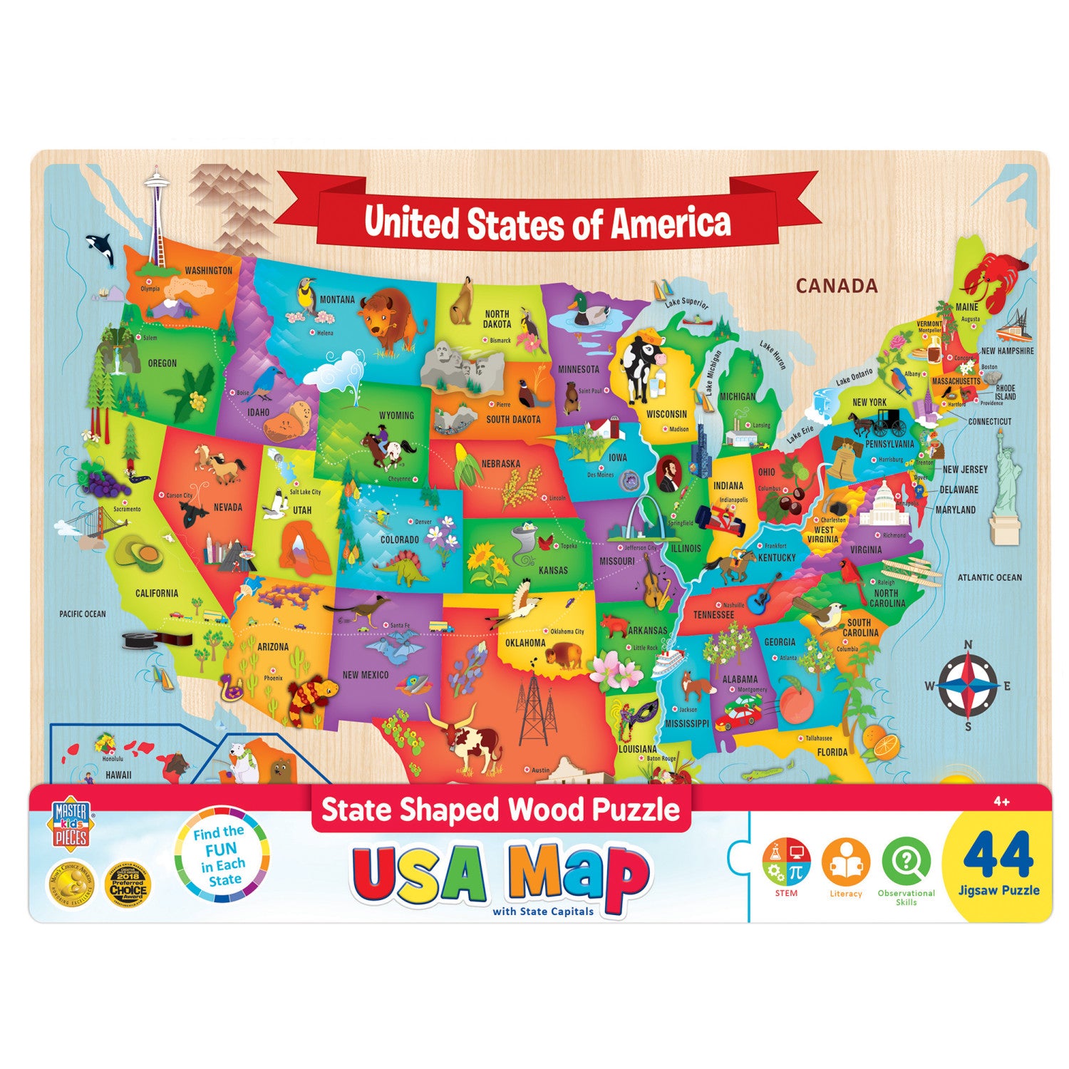 USA Map - 44 Piece Wood Jigsaw Puzzle