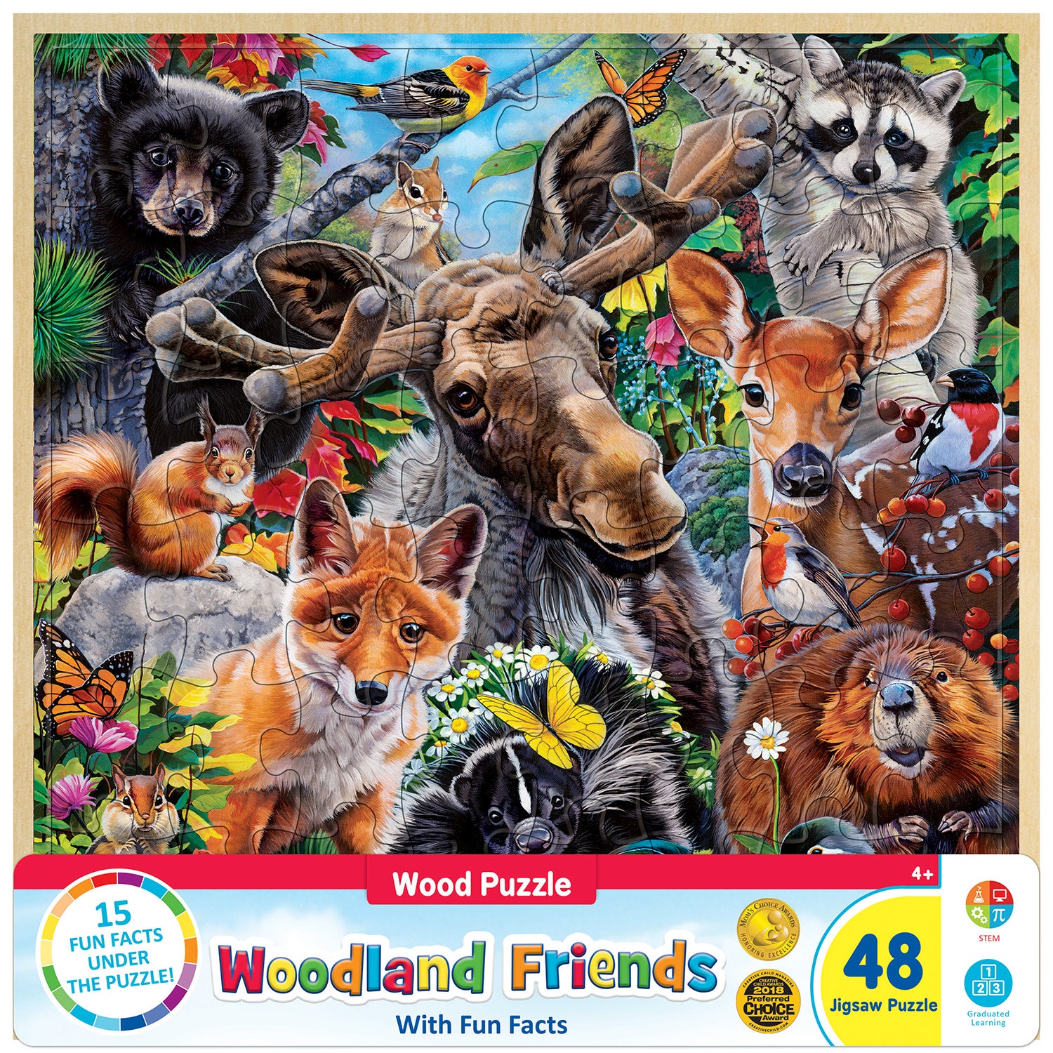 Wood Fun Facts - Woodland Friends 48 Piece Kids Puzzle