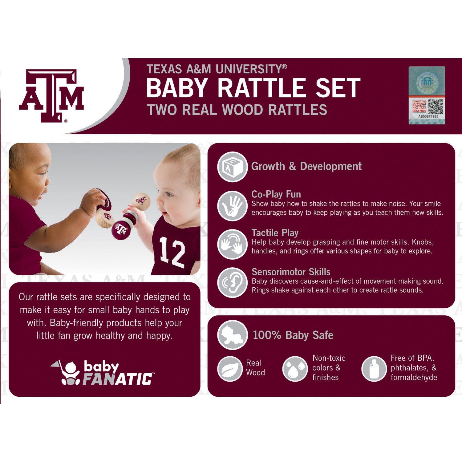 Texas A&M Aggies - Baby Rattles 2-Pack