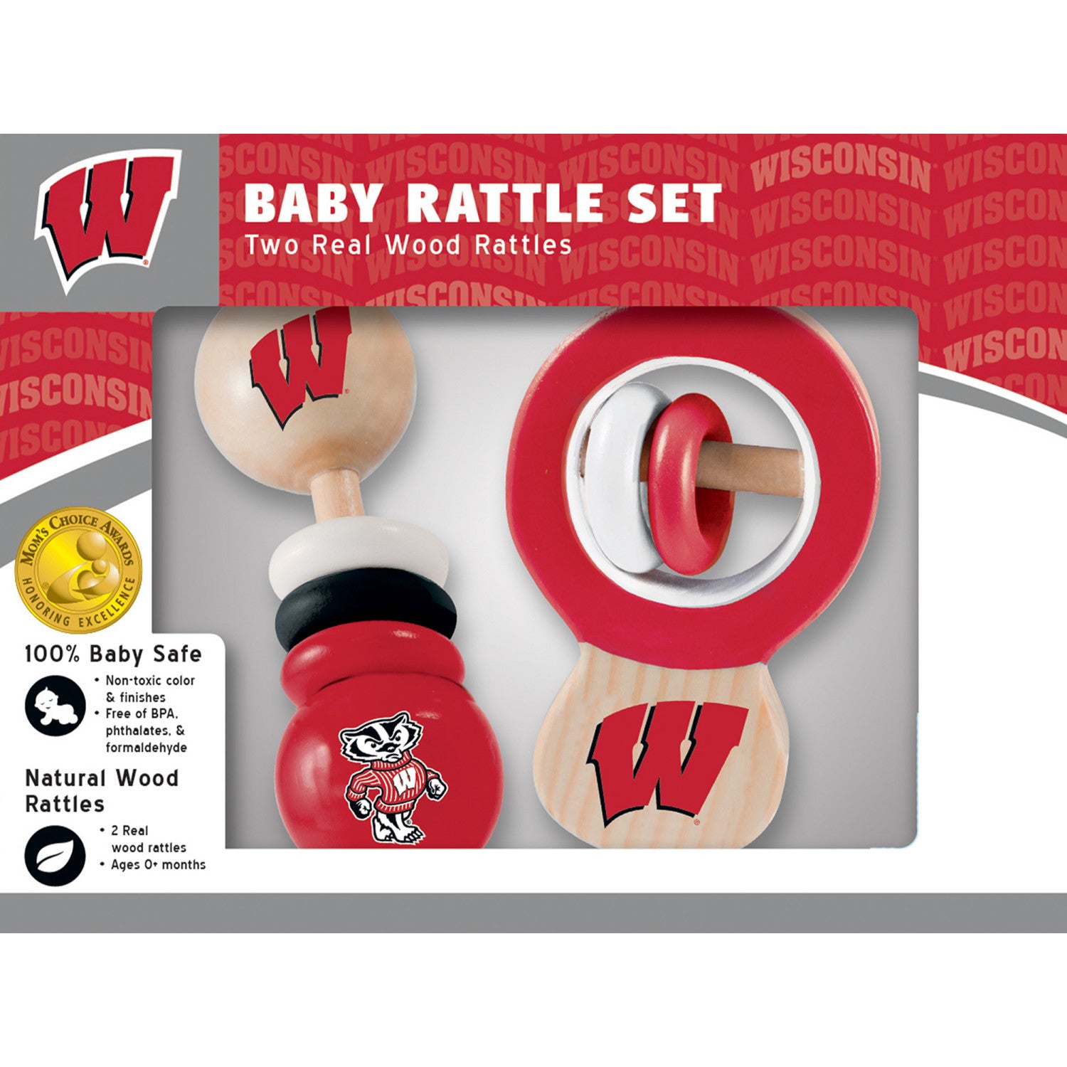 Wisconsin Badgers NCAA Wood Rattle 2-Pack