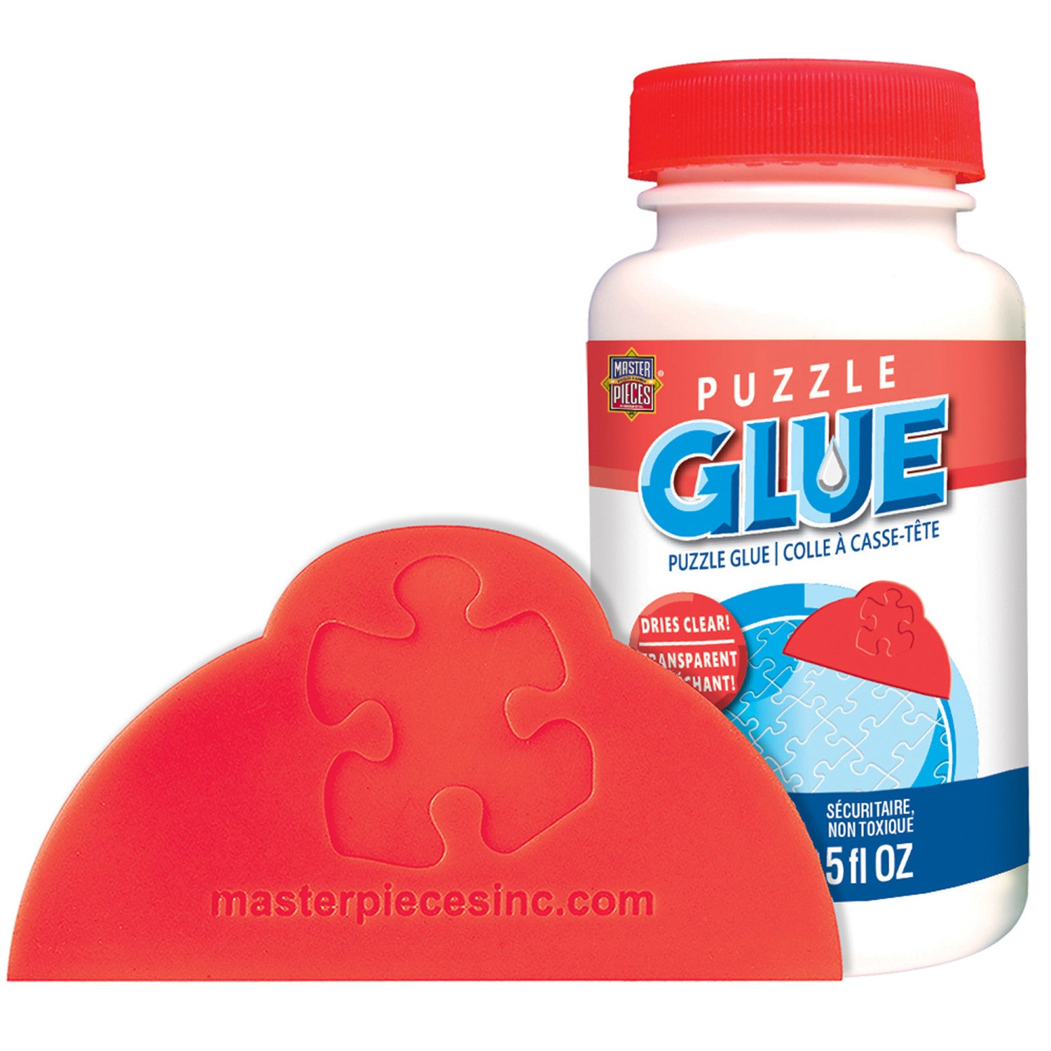 MasterPieces Puzzle Glue Jigsaw Shaped Bottle, Spreader Included, 5 fl oz