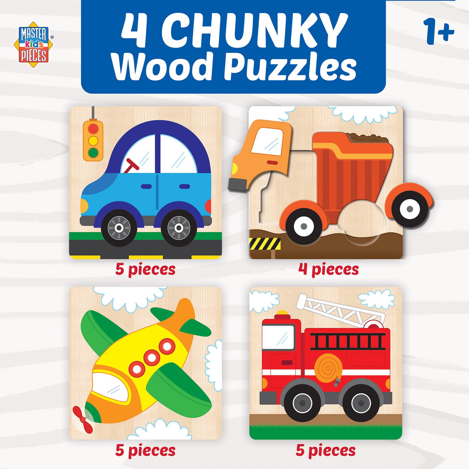 Vehicles Chunky Wood Puzzles - Kids 4 Pack