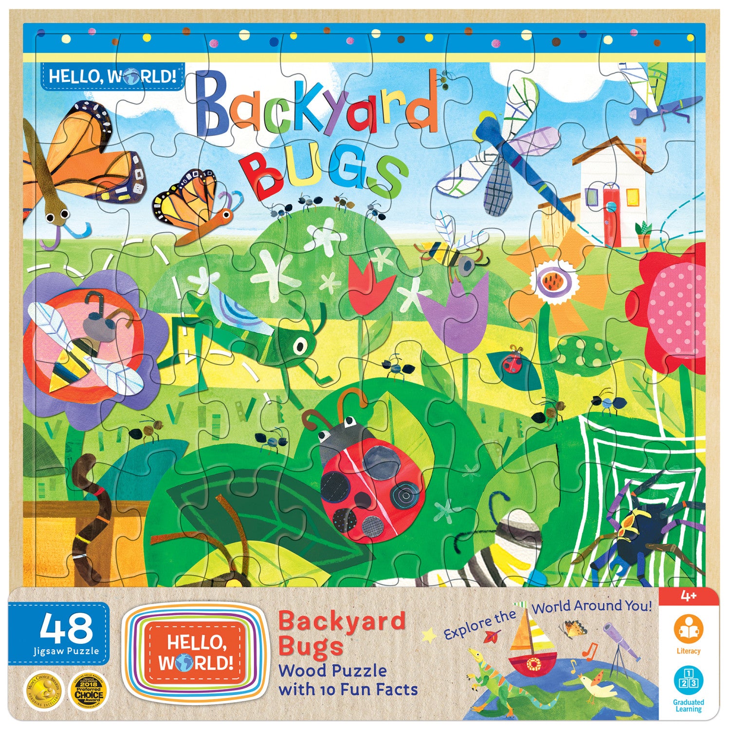 Hello, World! - Backyard Bugs 48 Piece Wood Jigsaw Puzzle
