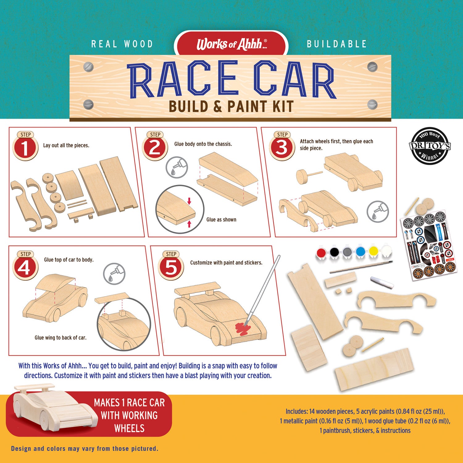 Works of Ahhh Race Car Buildable Wood Paint Kit