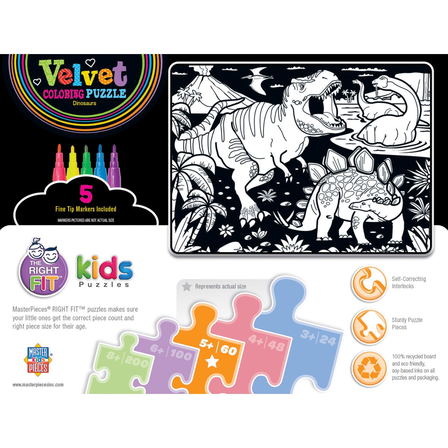 Velvet Coloring - Dinosaurs 60 Piece Jigsaw Puzzle