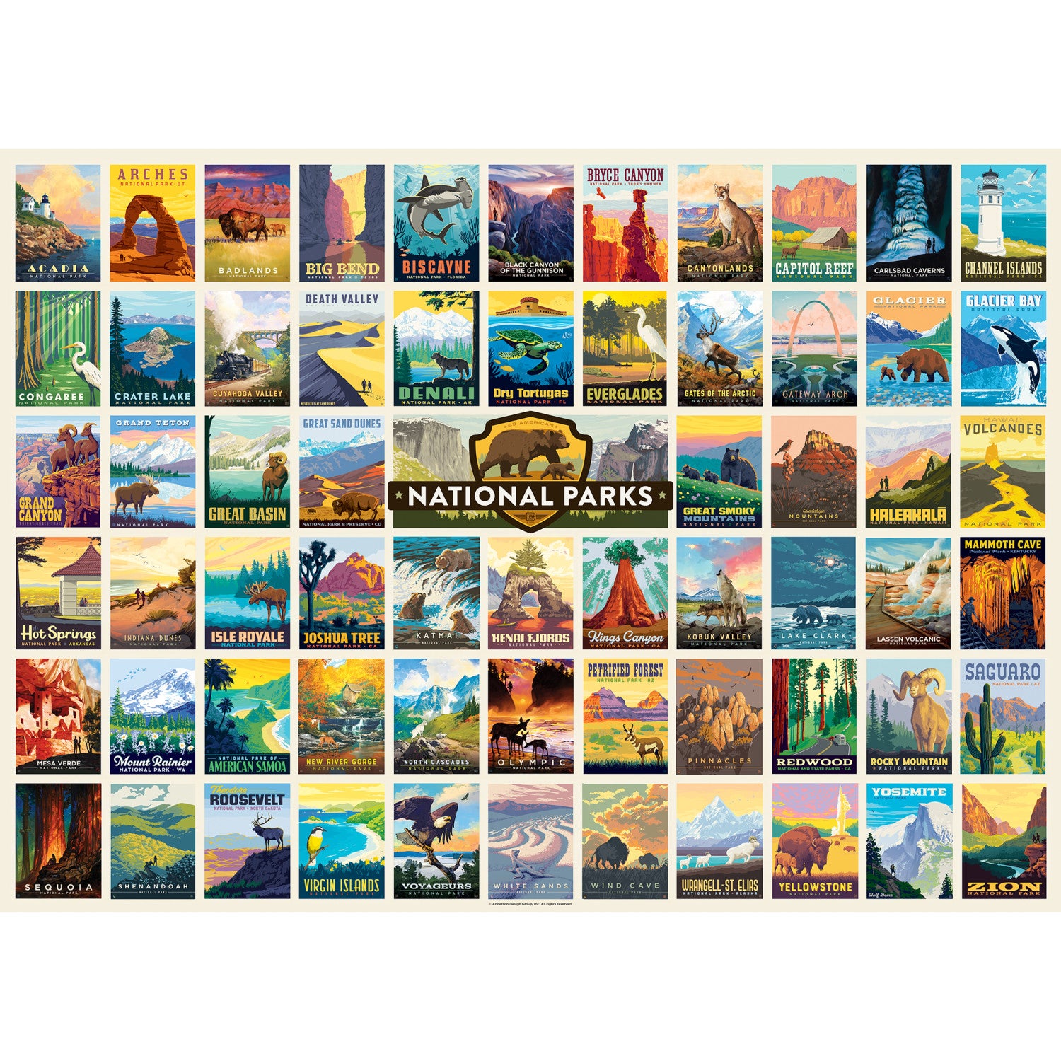 National Parks - Vintage Collage Poster Art 1000 Piece Puzzle
