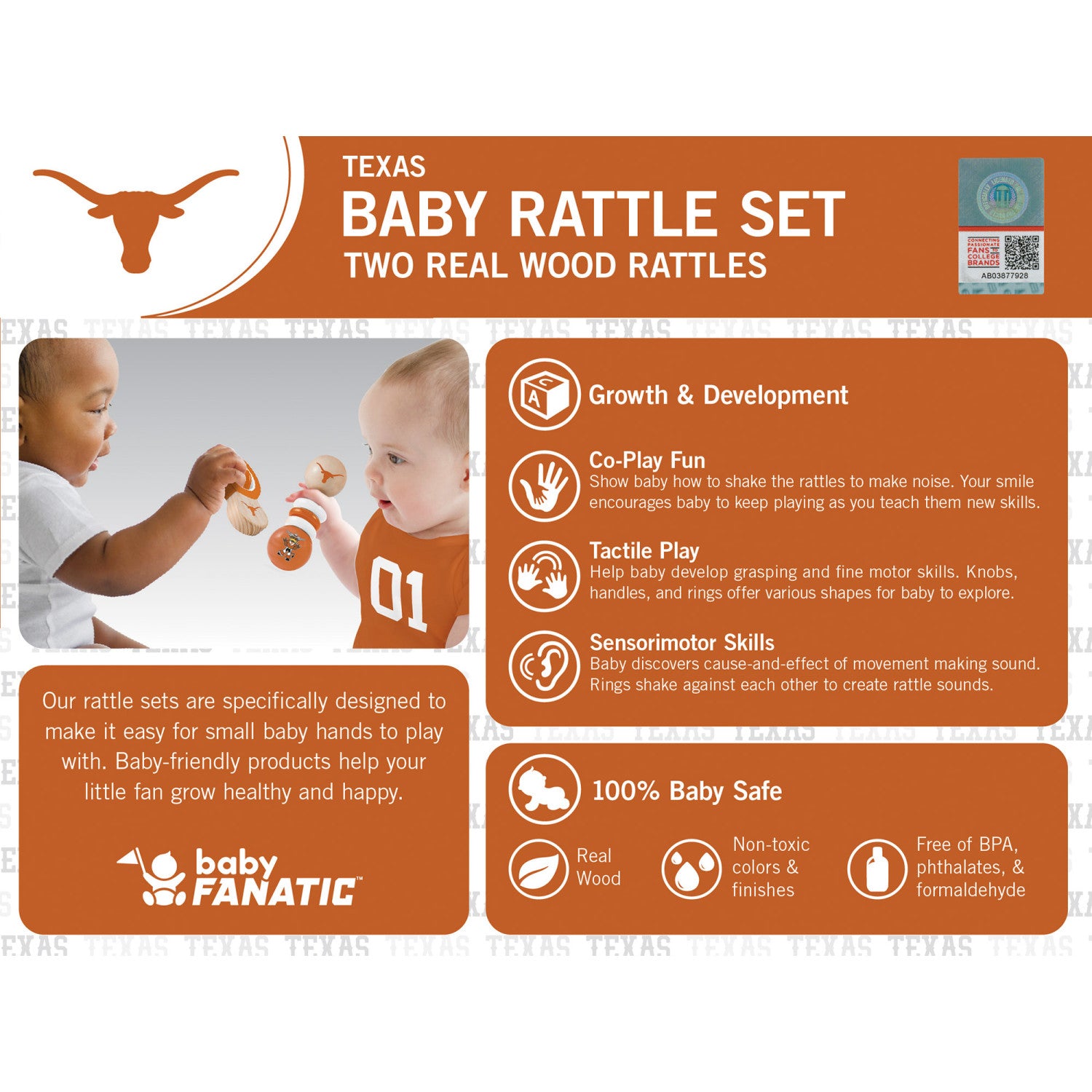 Texas Longhorns - Baby Rattles 2-Pack