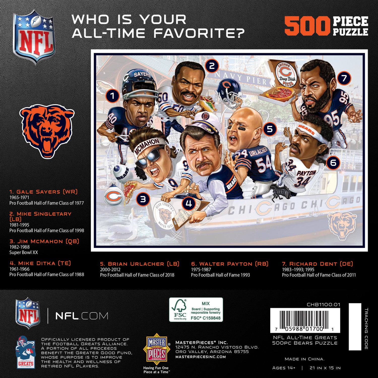 Chicago Bears - All Time Greats 500 Piece Jigsaw Puzzle