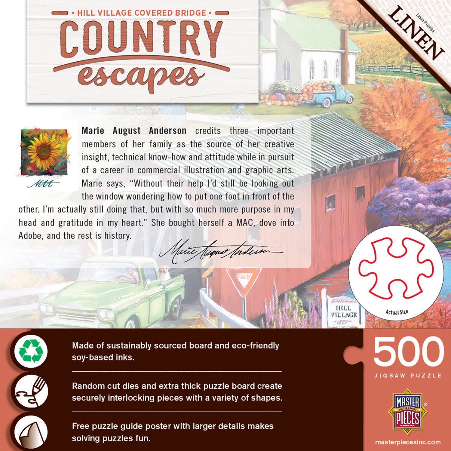 Country Escapes - Hill Village Covered Bridge 500 Piece Jigsaw Puzzle