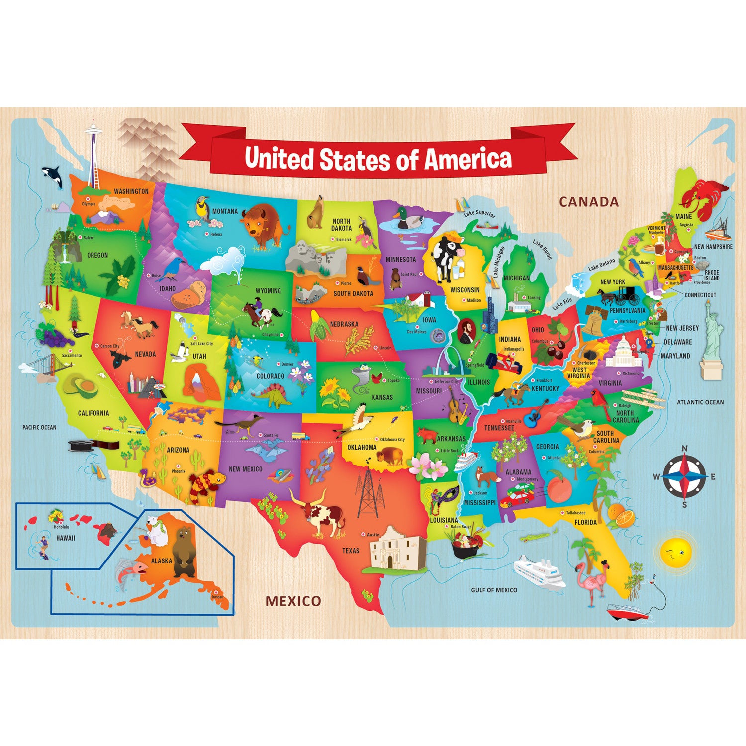 Educational - USA Map 44 Piece Wood Puzzle