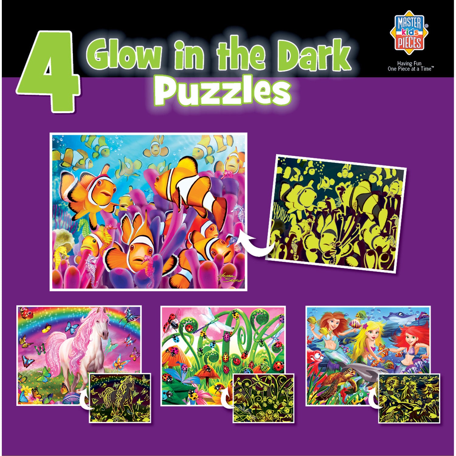 Glow in the Dark 100 Piece Jigsaw Puzzles - 4-Pack V1