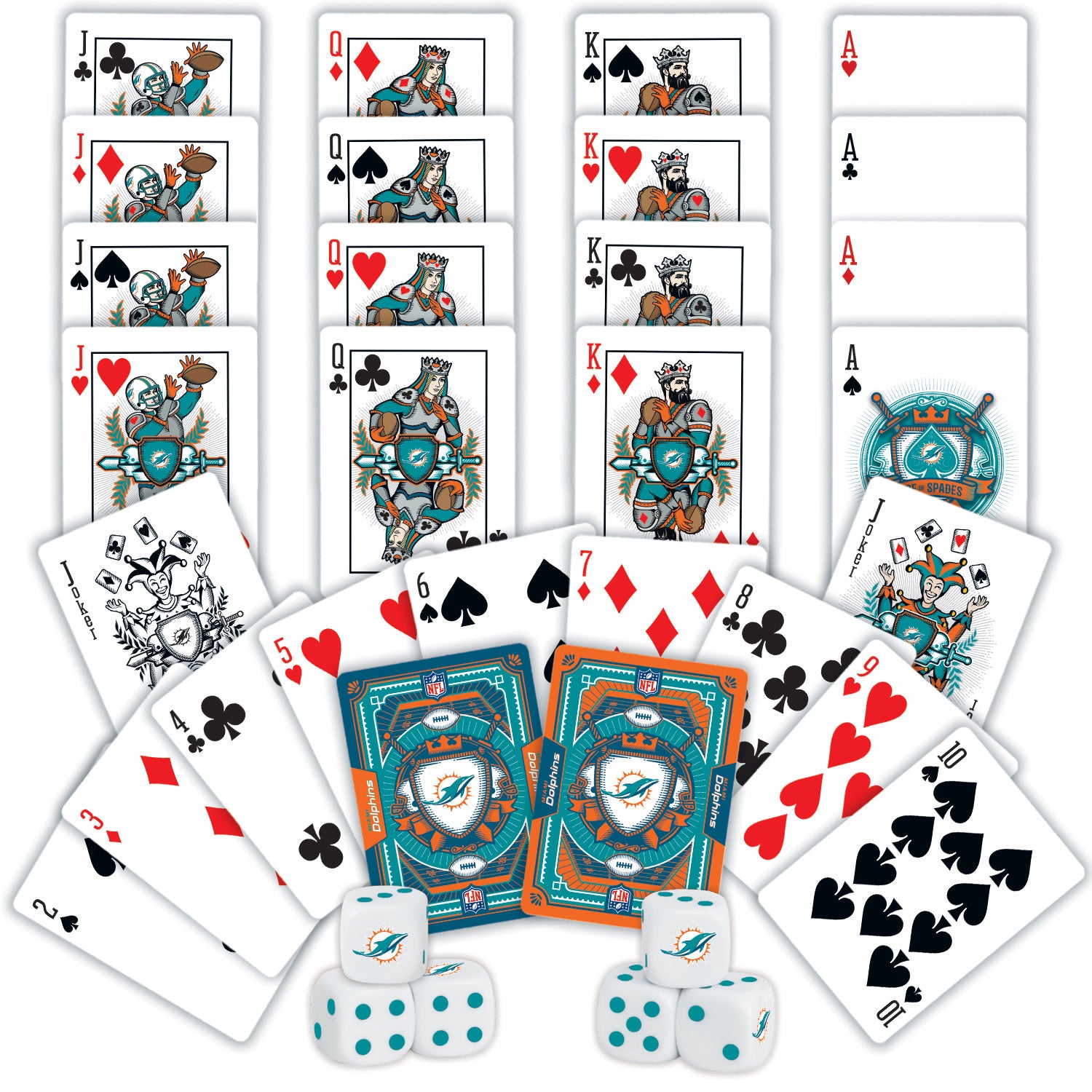 Miami Dolphins - 2-Pack Playing Cards & Dice Set