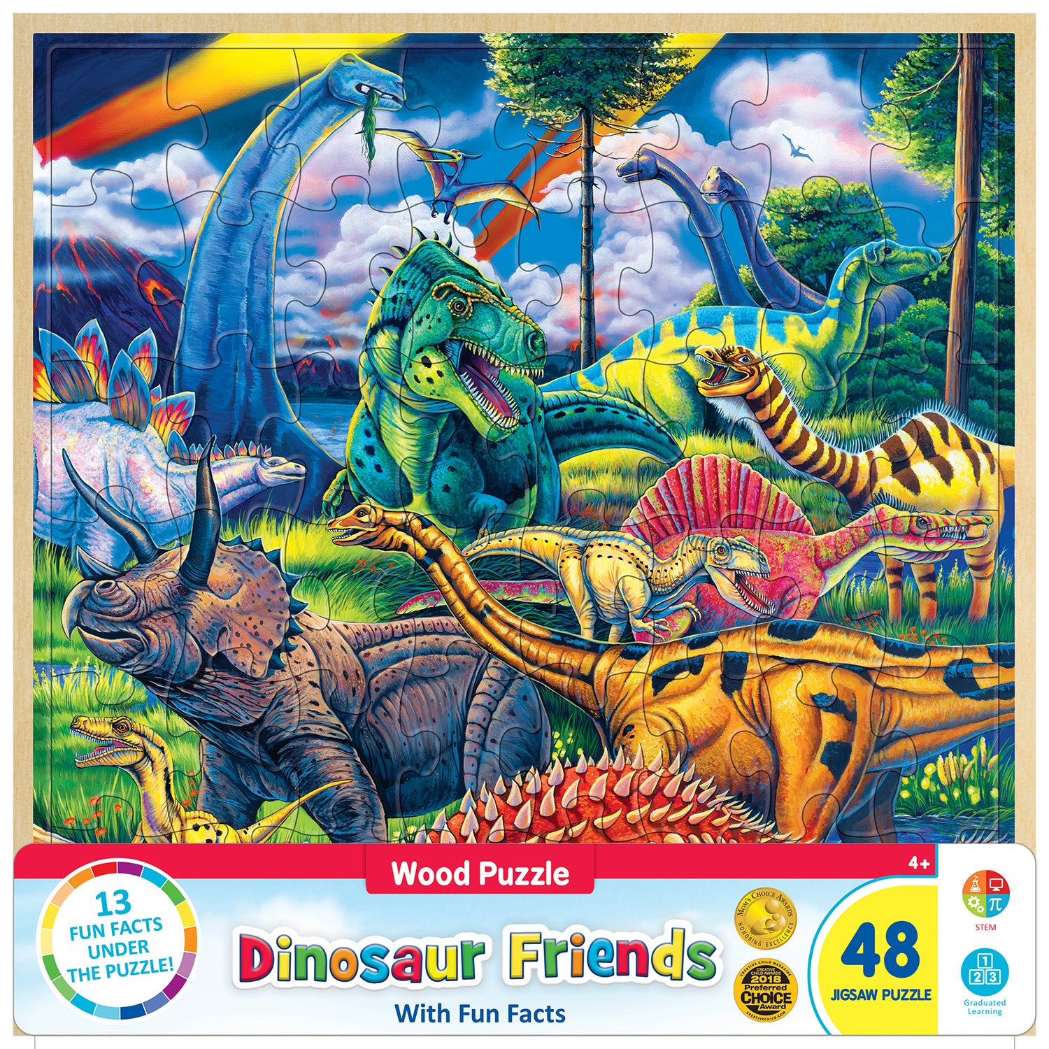Wood Fun Facts - Dinosaur Friends 48 Piece Wood Puzzle