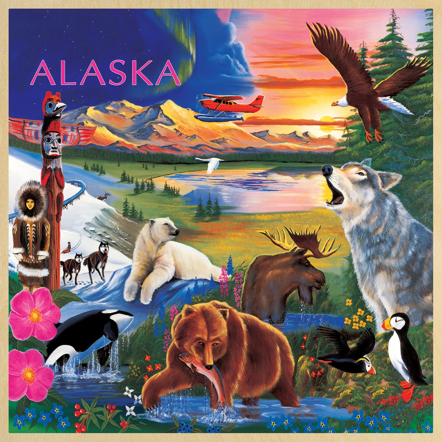 Wood Fun Facts - Alaska Wildlife Wood Puzzle 48 Piece Kids Puzzle