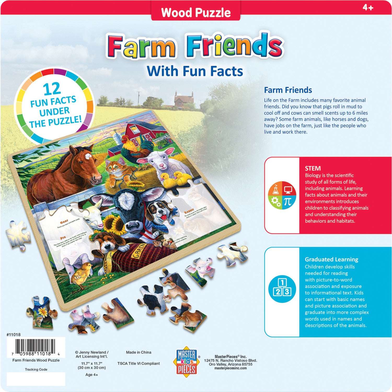Wood Fun Facts - Farm Friends Wood Puzzle 48 Piece Kids Puzzle