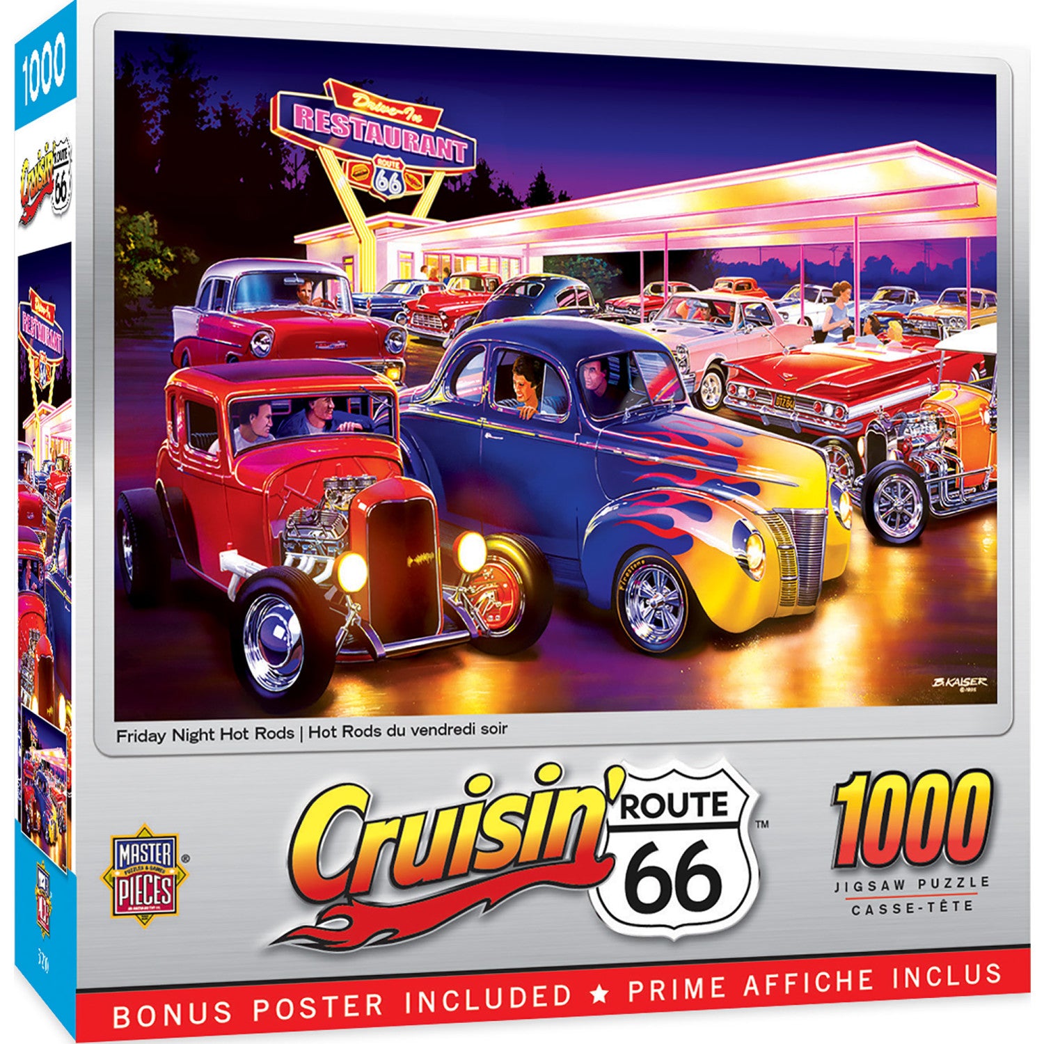 Cruisin' Route 66 - Friday Night Hot Rods 1000 Piece Puzzle