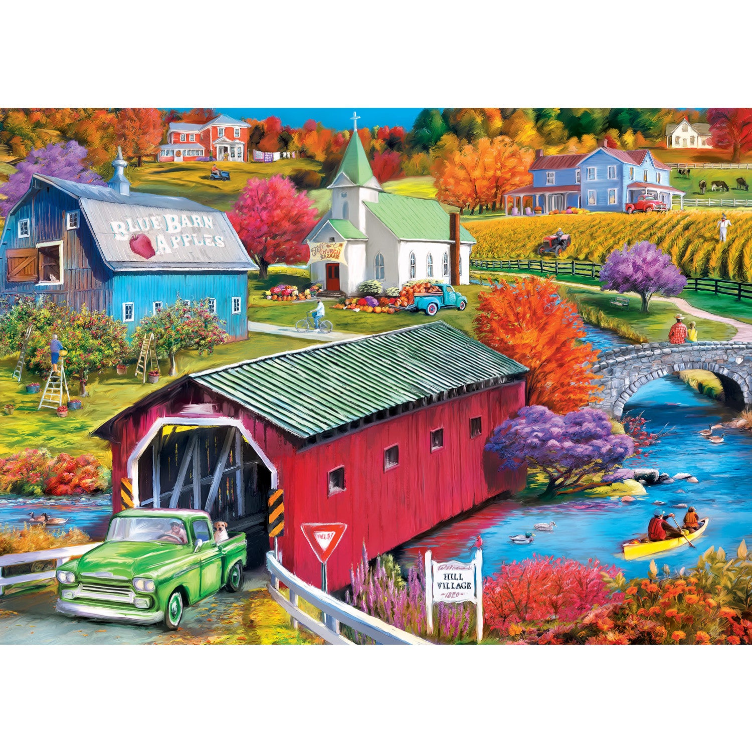 Country Escapes - Hill Village Covered Bridge 500 Piece Puzzle