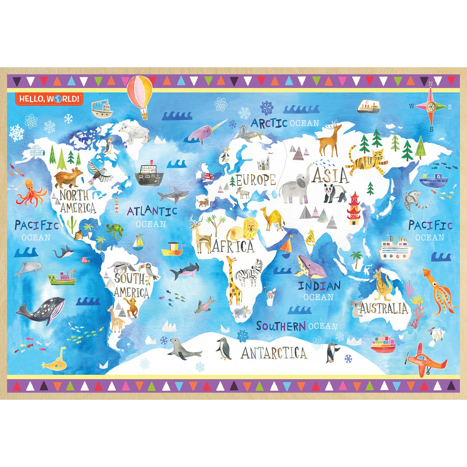 Hello World! - World Map 60 Piece Wood Puzzle