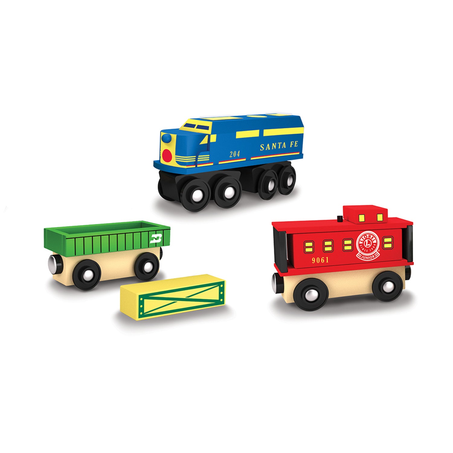 Lionel Santa Fe Cargo 3pc Wood Toy Train Set
